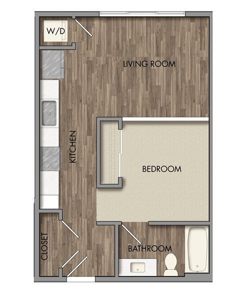 Floor plan for 1 bed, 1 bath, 525 sqft